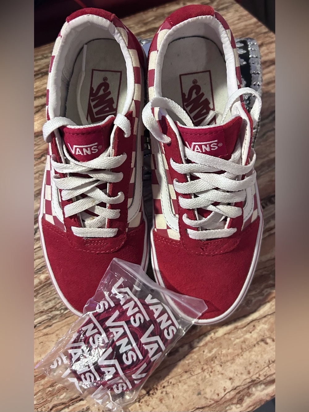 Vans Women's Red & White Checkerboard Lace-Up Sneakers